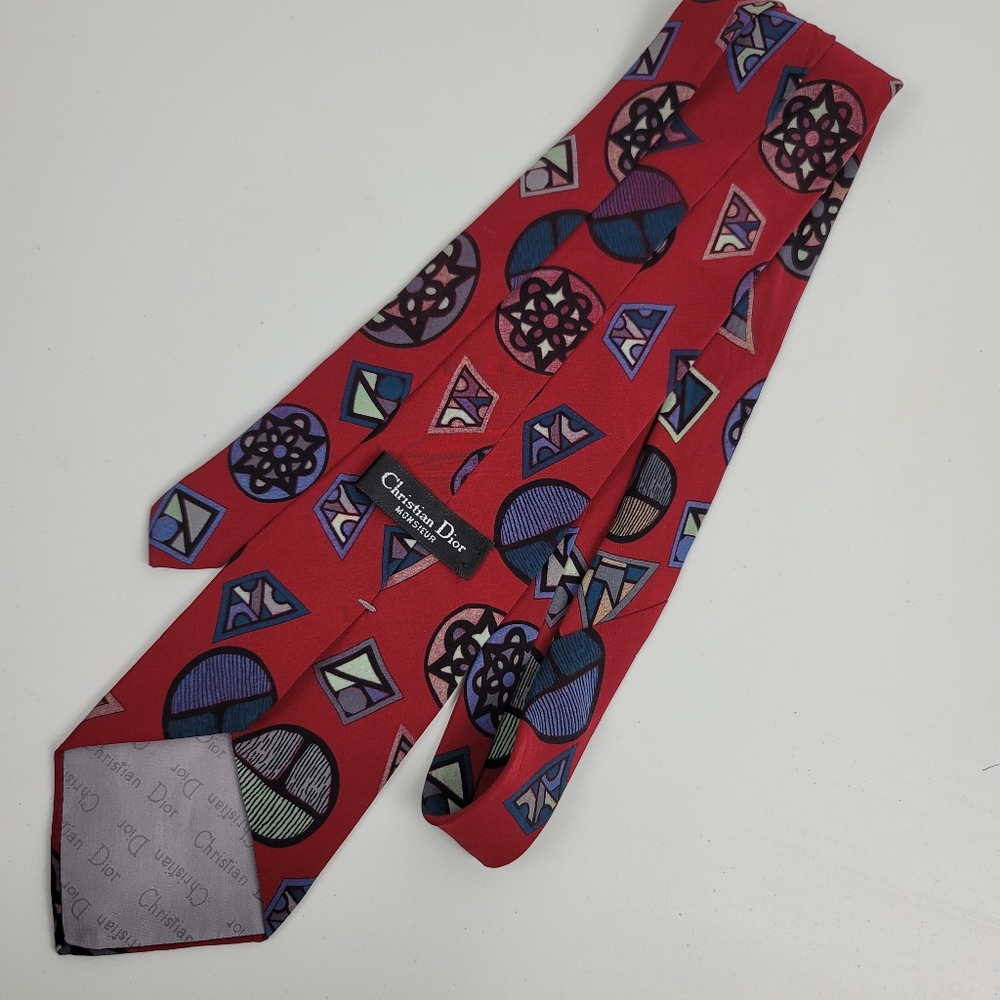 Vintage Christian Dior Monsieur Abstract Red Tie